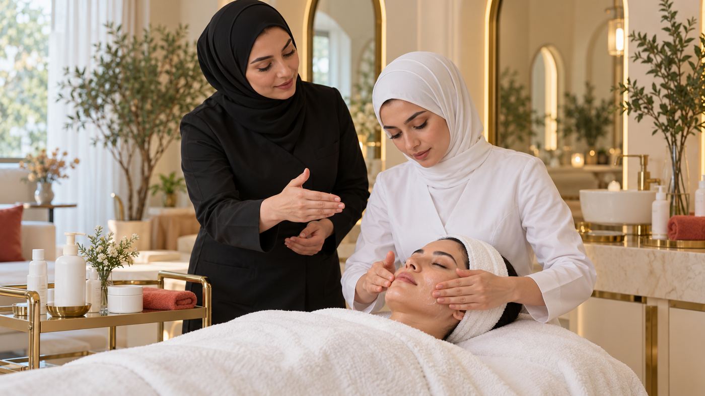 Skincare training at the academy