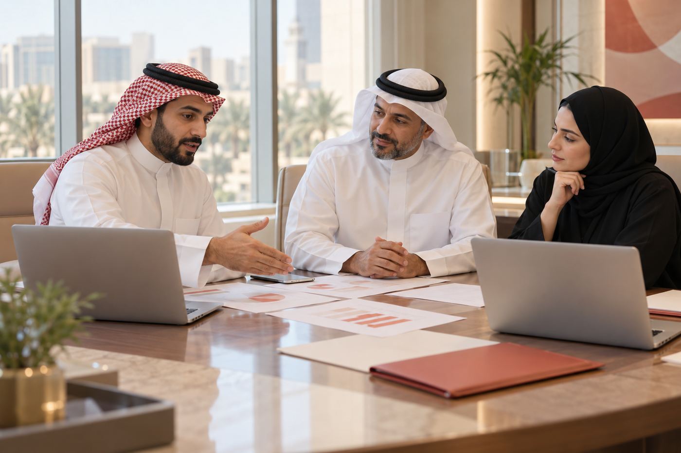 Consulting meeting in a hospital boardroom