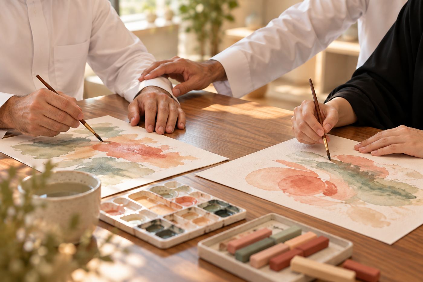 Watercolor art therapy session