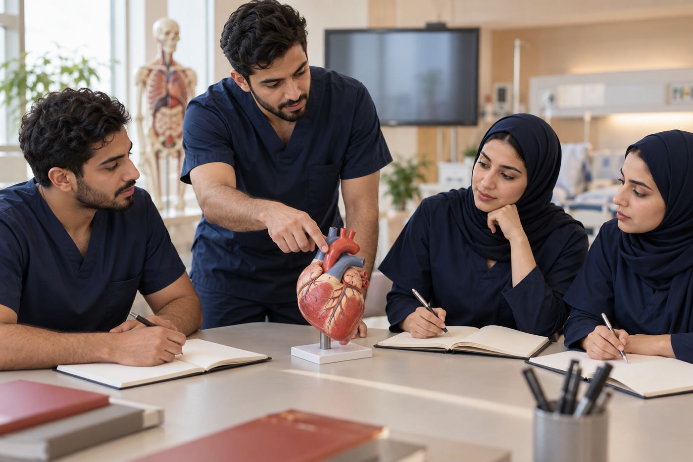 Healthcare staff training around a heart model